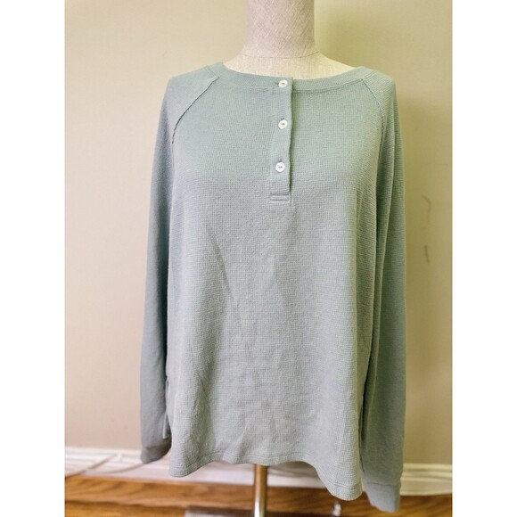Victoria's Secret Tops - Victoria’s Secret Women’s Waffle Knit Long Sleeve Henley Shirt Mint Green Size S